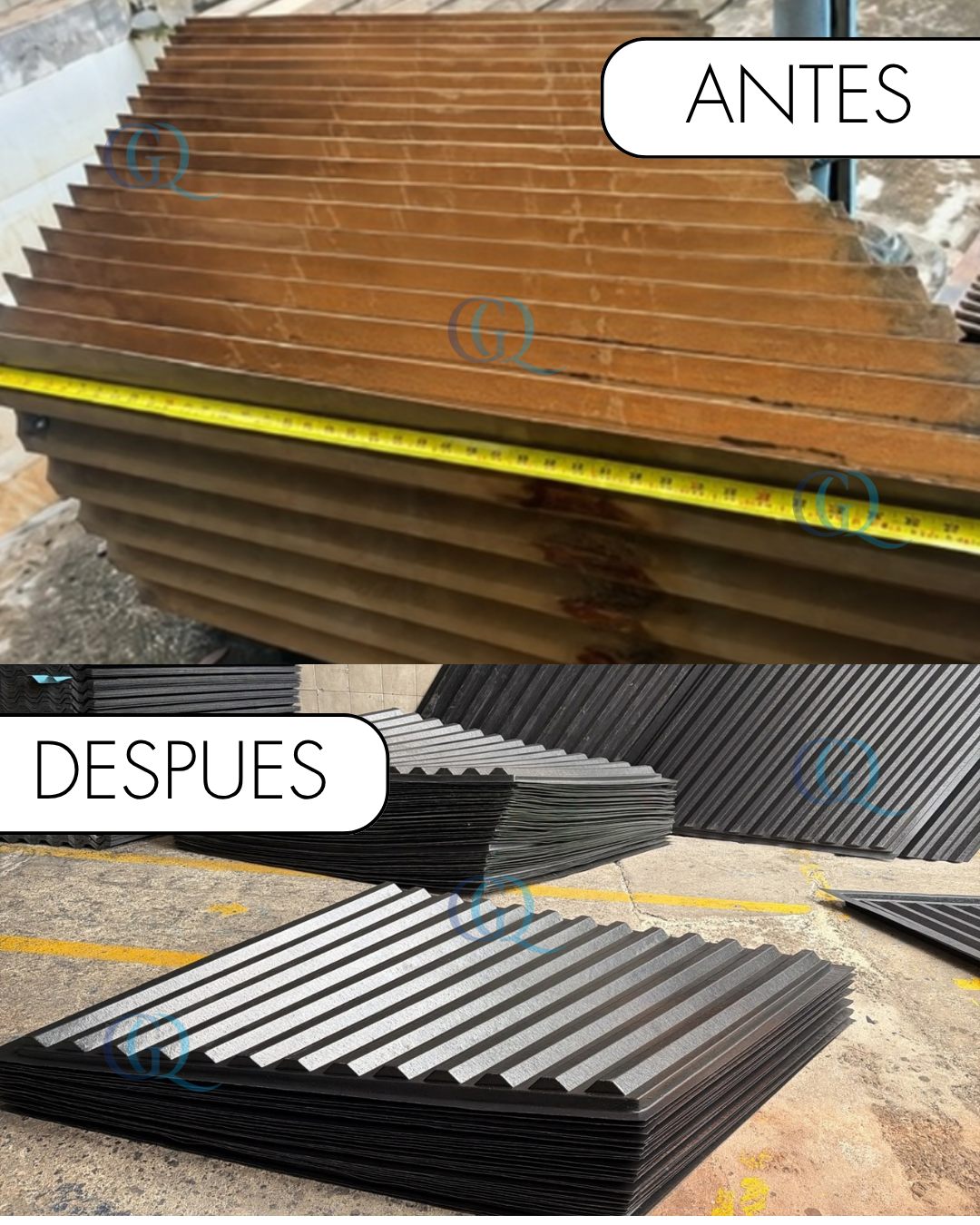 Antes y después en Zipaquirá: láminas viejas de color café, manchadas y desgastadas, y láminas nuevas de color negro