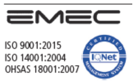 Logo oficial EMEC y certificaciones ISO 9001:2015, ISO 14001:2004, OHSAS 18001:2007