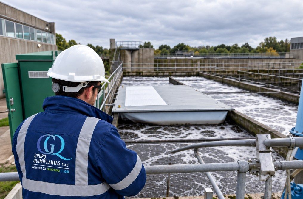 Ingeniero de Grupo Quimiplantas inspeccionando sistema de aireación en PTAR