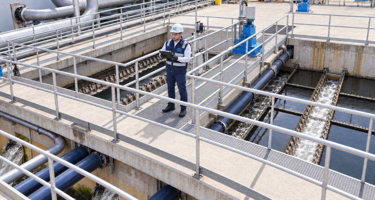 Ingeniero de Grupo Quimiplantas realizando mantenimiento preventivo en planta de tratamiento