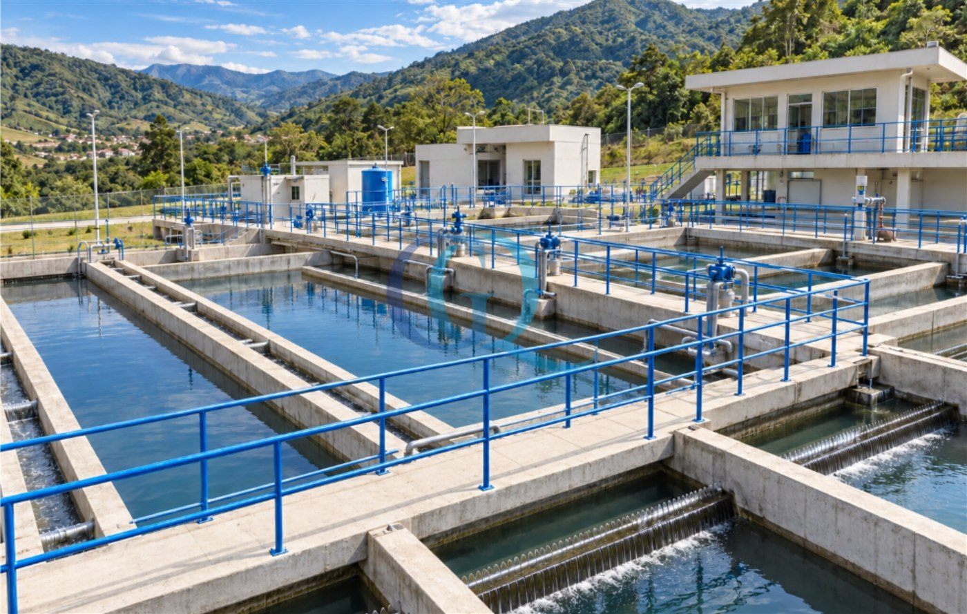 Planta de tratamiento completa con canales y tanques de filtración
