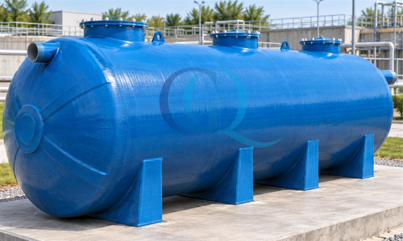 Tanque horizontal en fibra de vidrio para tratamiento primario de aguas residuales