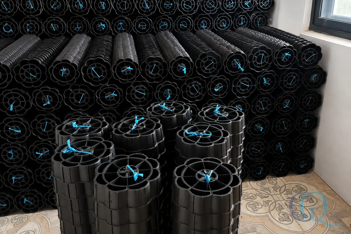 Rosetones Bio-Pack negros de Grupo Quimiplantas para filtros percoladores y tratamiento biológico de aguas residuales