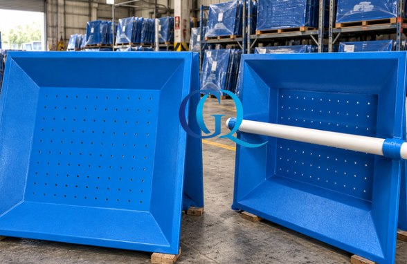Bandejas perforadas azules para torre de aireación en bodega
